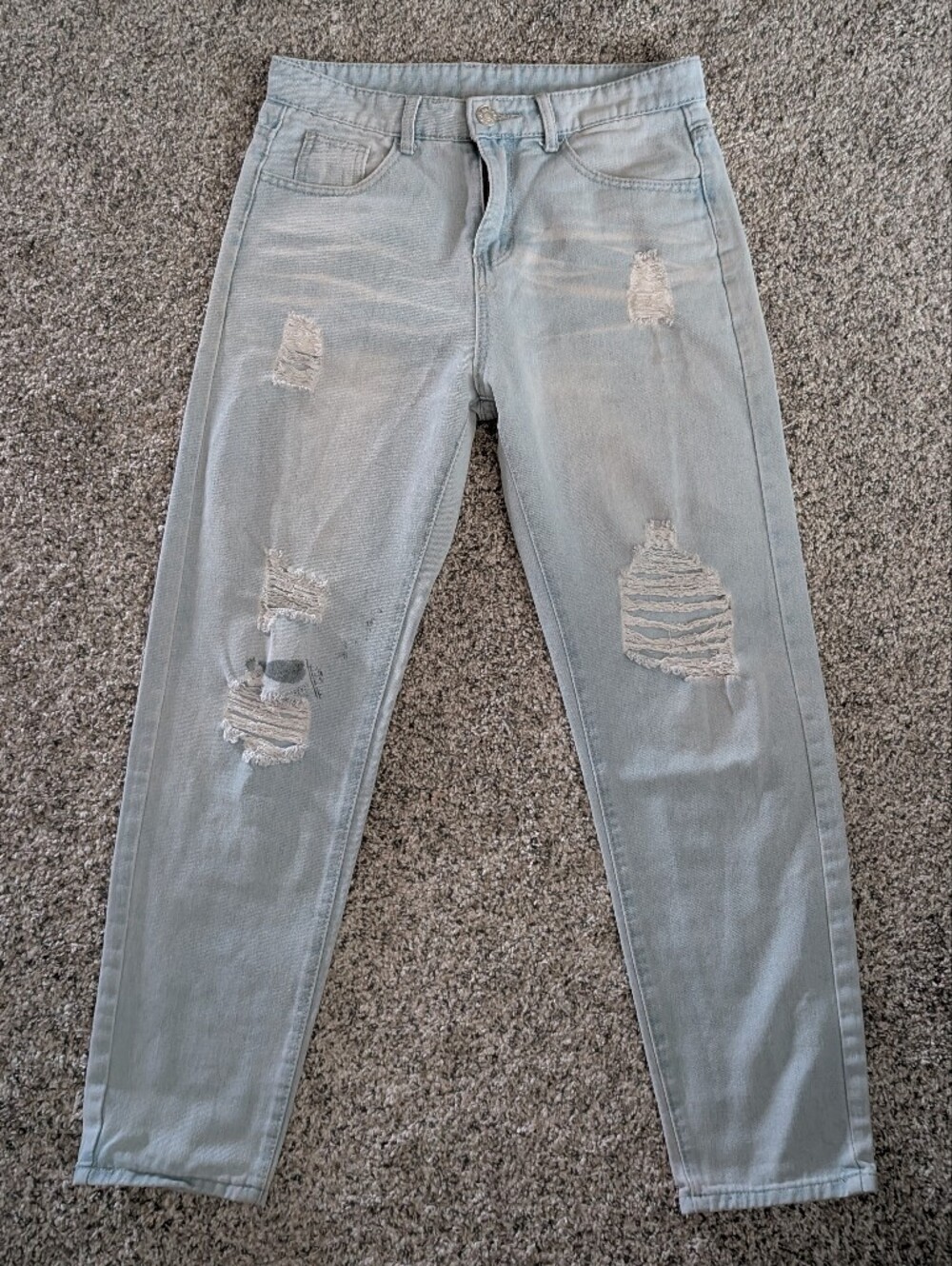 ROMWE High Waisted Straight Fit Light Blue Distressed Jeans